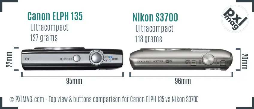 Canon ELPH 135 vs Nikon S3700 top view buttons comparison