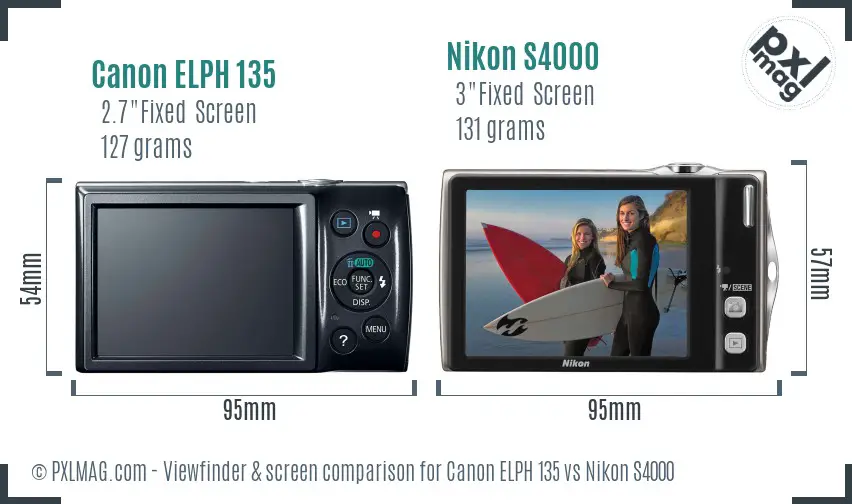 Canon ELPH 135 vs Nikon S4000 Screen and Viewfinder comparison