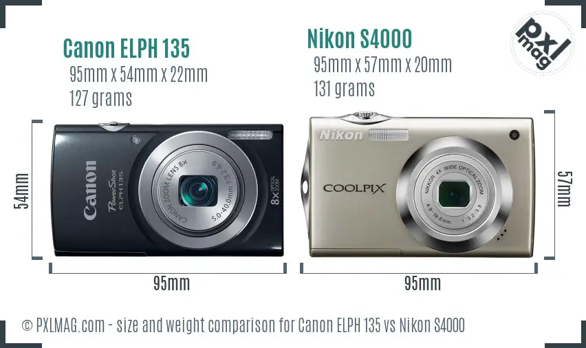 Canon ELPH 135 vs Nikon S4000 size comparison