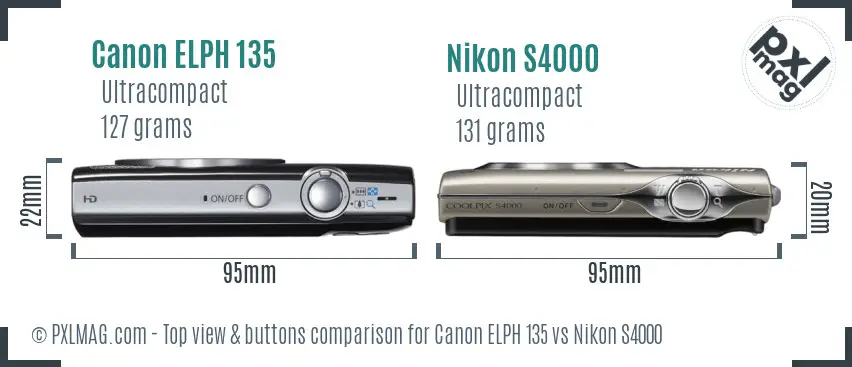 Canon ELPH 135 vs Nikon S4000 top view buttons comparison