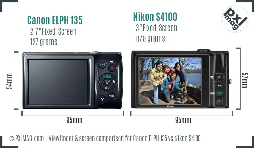 Canon ELPH 135 vs Nikon S4100 Screen and Viewfinder comparison Canon ELPH 135 vs Nikon S4100 Screen and Viewfinder comparison