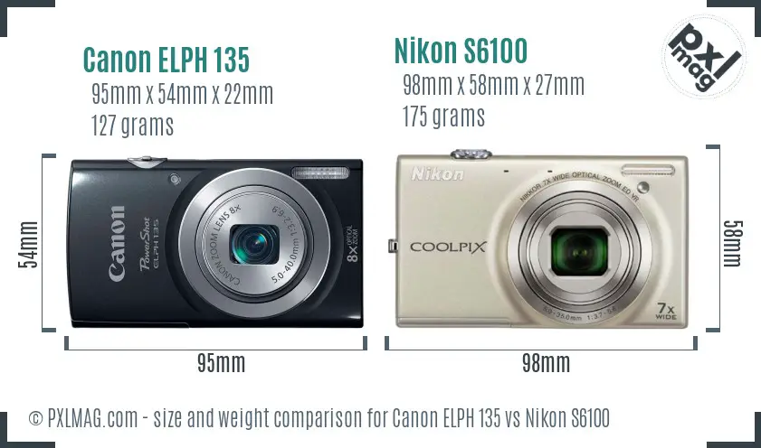 Canon ELPH 135 vs Nikon S6100 size comparison