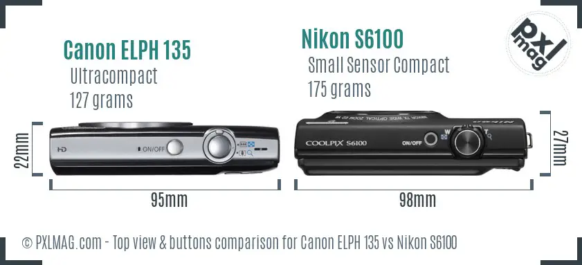 Canon ELPH 135 vs Nikon S6100 top view buttons comparison