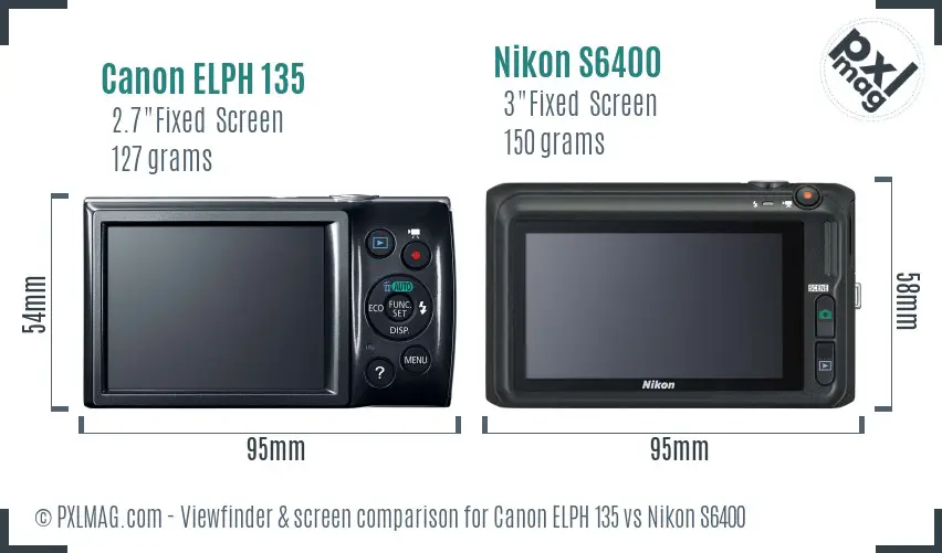 Canon ELPH 135 vs Nikon S6400 Screen and Viewfinder comparison