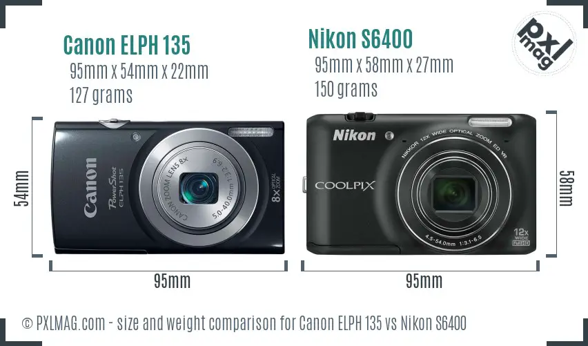 Canon ELPH 135 vs Nikon S6400 size comparison