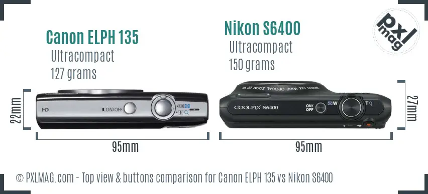 Canon ELPH 135 vs Nikon S6400 top view buttons comparison