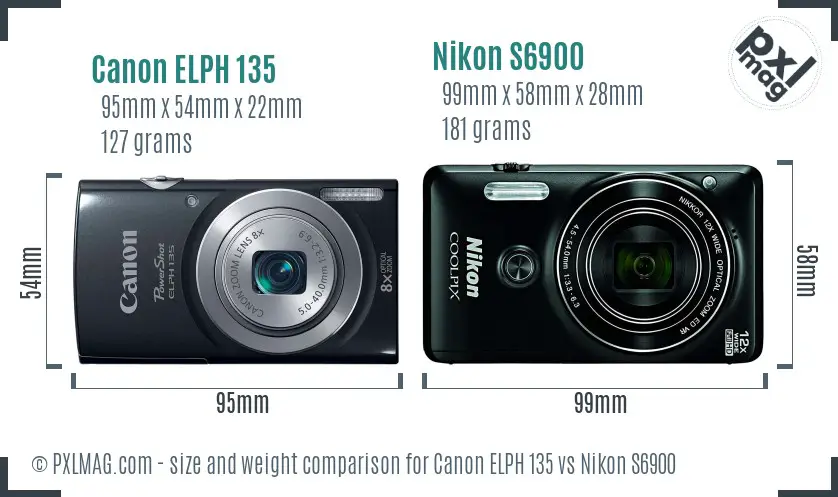 Canon ELPH 135 vs Nikon S6900 size comparison