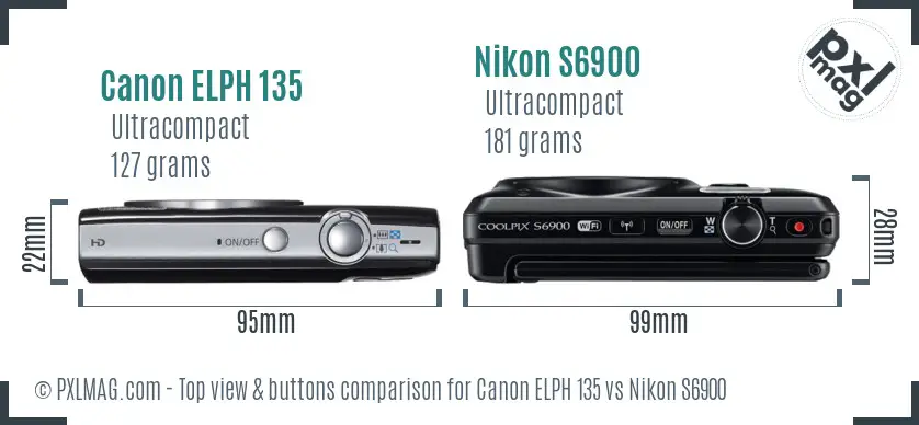 Canon ELPH 135 vs Nikon S6900 top view buttons comparison
