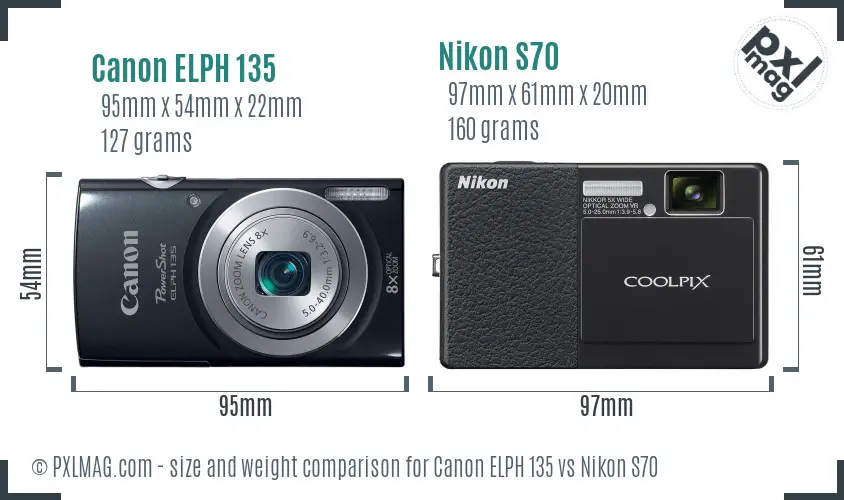 Canon ELPH 135 vs Nikon S70 size comparison