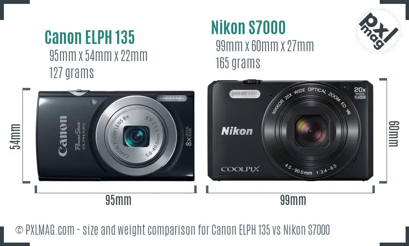 Canon ELPH 135 vs Nikon S7000 size comparison