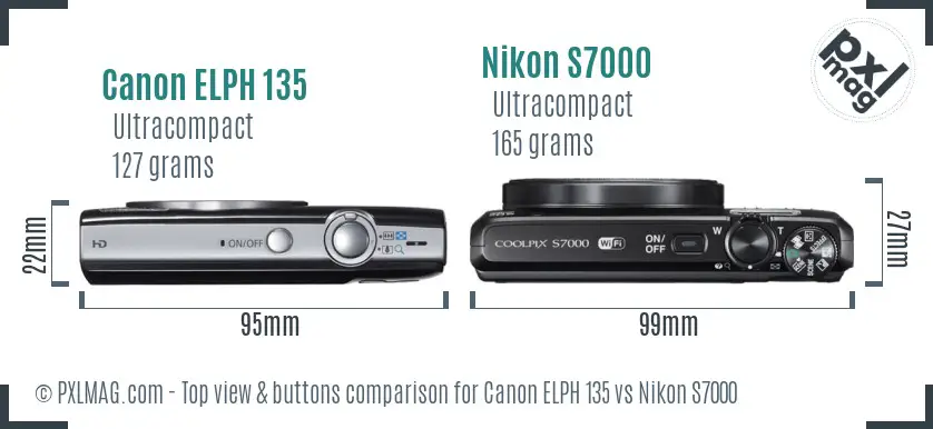 Canon ELPH 135 vs Nikon S7000 top view buttons comparison