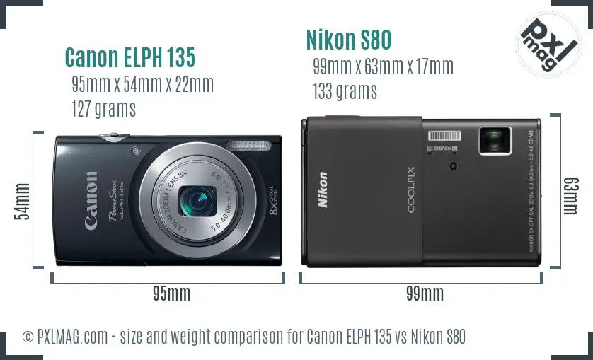 Canon ELPH 135 vs Nikon S80 size comparison