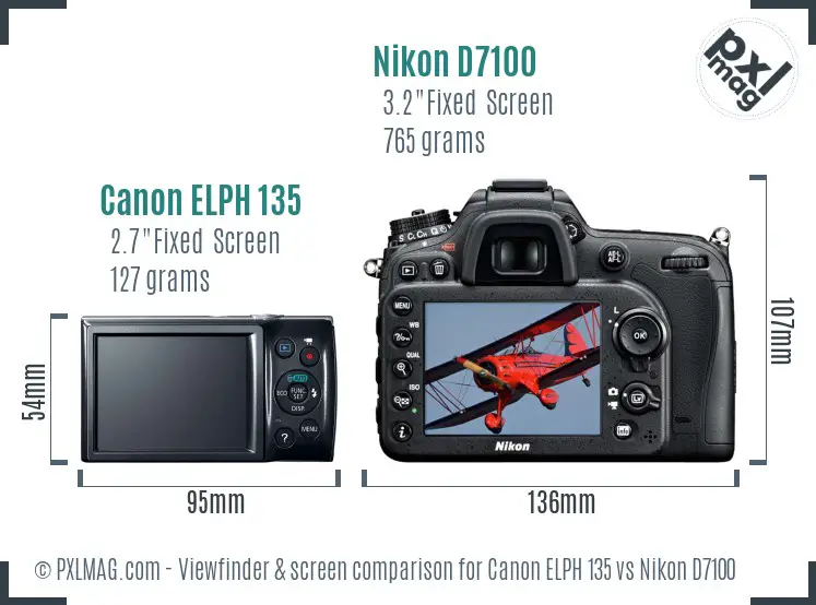 Canon ELPH 135 vs Nikon D7100 Screen and Viewfinder comparison