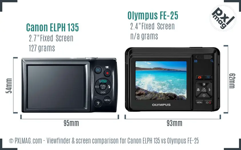 Canon ELPH 135 vs Olympus FE-25 Screen and Viewfinder comparison