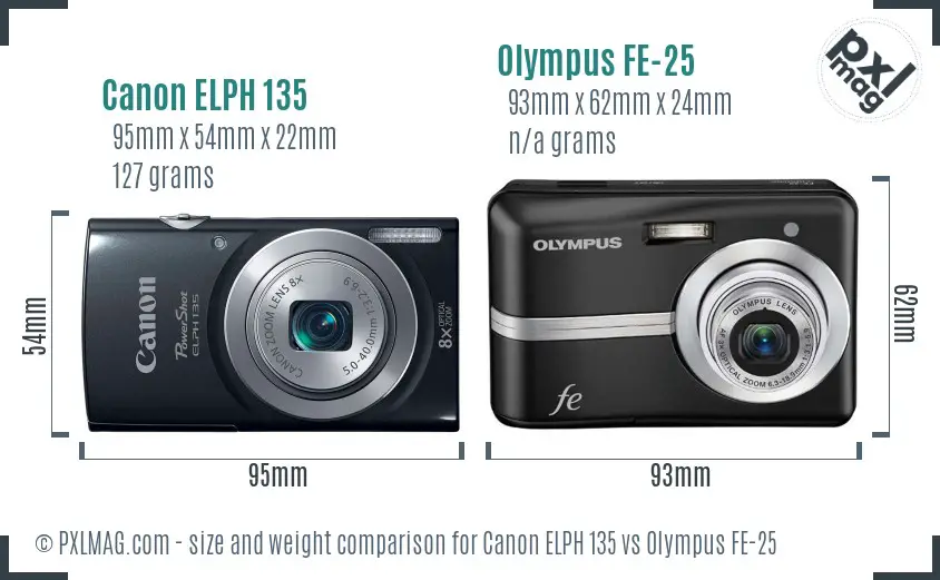Canon ELPH 135 vs Olympus FE-25 size comparison