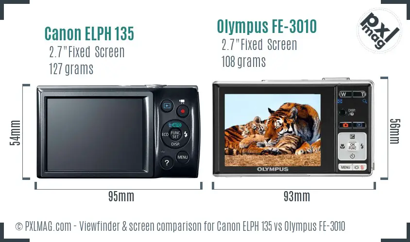 Canon ELPH 135 vs Olympus FE-3010 Screen and Viewfinder comparison Canon ELPH 135 vs Olympus FE-3010 Screen and Viewfinder comparison
