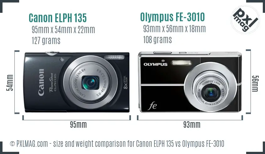 Canon ELPH 135 vs Olympus FE-3010 size comparison Canon ELPH 135 vs Olympus FE-3010 size comparison