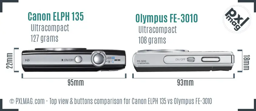 Canon ELPH 135 vs Olympus FE-3010 top view buttons comparison Canon ELPH 135 vs Olympus FE-3010 top view buttons comparison