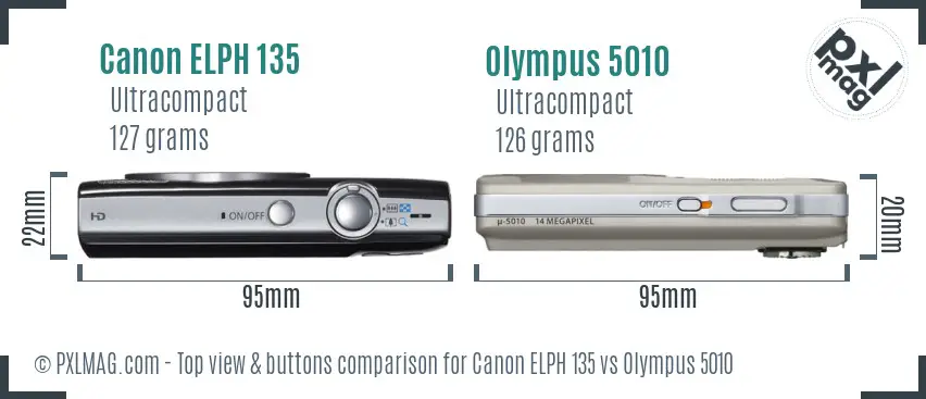 Canon ELPH 135 vs Olympus 5010 top view buttons comparison