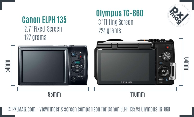 Canon ELPH 135 vs Olympus TG-860 Screen and Viewfinder comparison