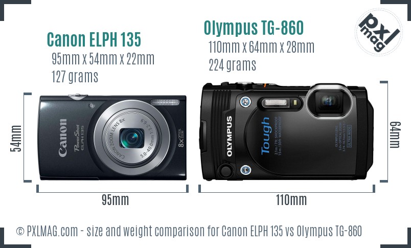 Canon ELPH 135 vs Olympus TG-860 size comparison