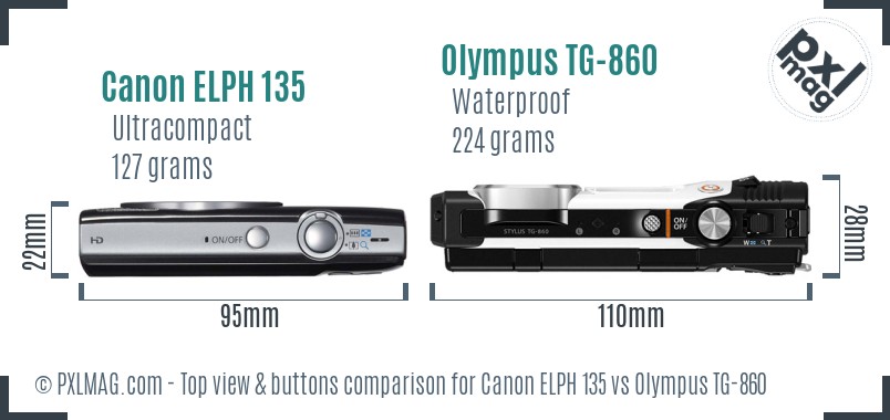 Canon ELPH 135 vs Olympus TG-860 top view buttons comparison