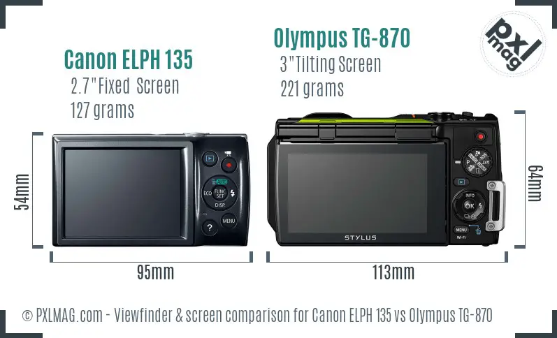 Canon ELPH 135 vs Olympus TG-870 Screen and Viewfinder comparison