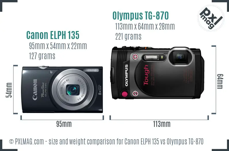 Canon ELPH 135 vs Olympus TG-870 size comparison
