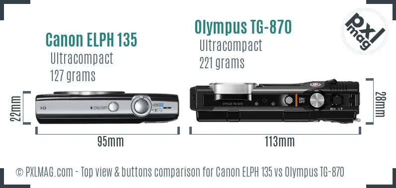 Canon ELPH 135 vs Olympus TG-870 top view buttons comparison