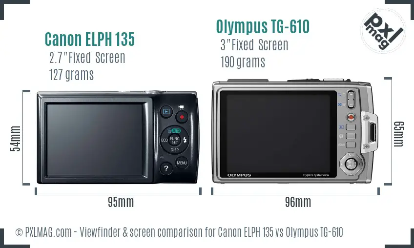 Canon ELPH 135 vs Olympus TG-610 Screen and Viewfinder comparison