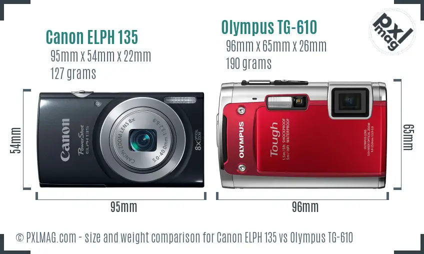 Canon ELPH 135 vs Olympus TG-610 size comparison