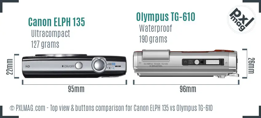 Canon ELPH 135 vs Olympus TG-610 top view buttons comparison
