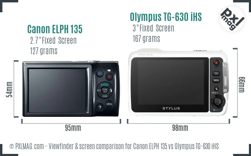 Canon ELPH 135 vs Olympus TG-630 iHS Screen and Viewfinder comparison