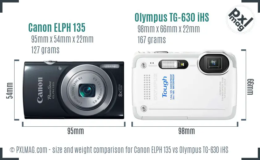 Canon ELPH 135 vs Olympus TG-630 iHS size comparison