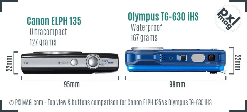 Canon ELPH 135 vs Olympus TG-630 iHS top view buttons comparison