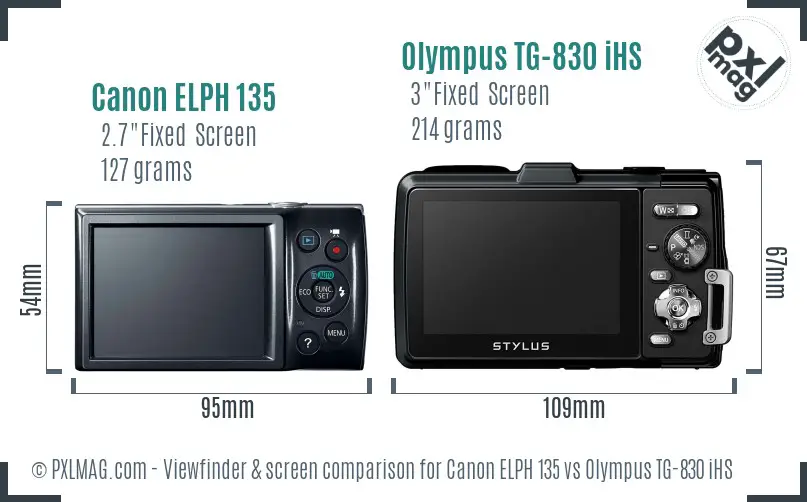 Canon ELPH 135 vs Olympus TG-830 iHS Screen and Viewfinder comparison