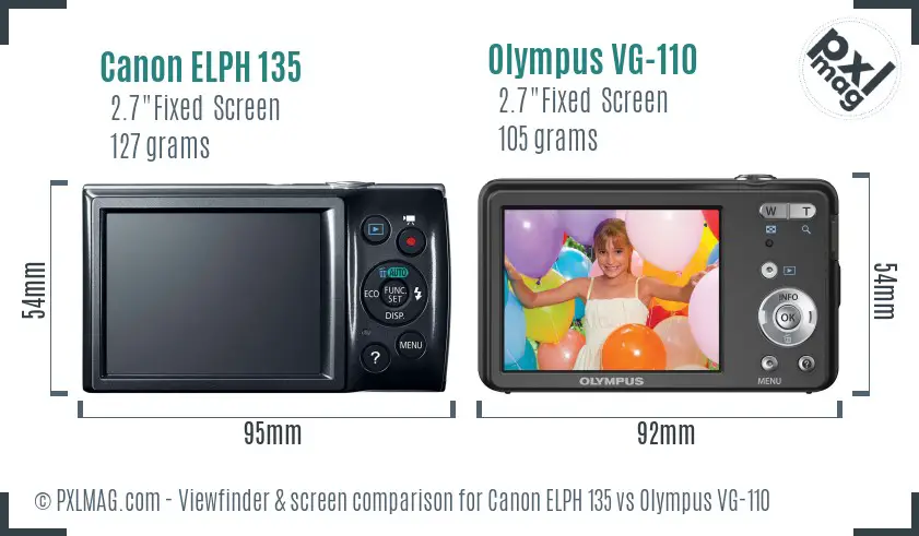 Canon ELPH 135 vs Olympus VG-110 Screen and Viewfinder comparison