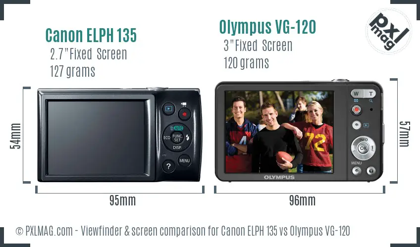 Canon ELPH 135 vs Olympus VG-120 Screen and Viewfinder comparison