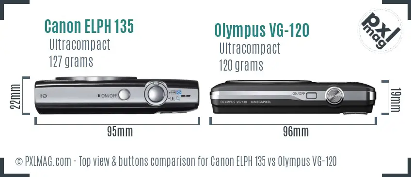 Canon ELPH 135 vs Olympus VG-120 top view buttons comparison