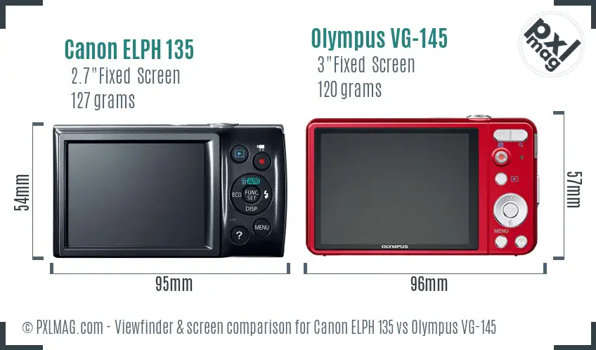 Canon ELPH 135 vs Olympus VG-145 Screen and Viewfinder comparison