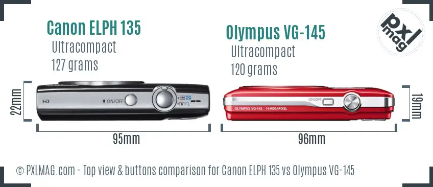 Canon ELPH 135 vs Olympus VG-145 top view buttons comparison