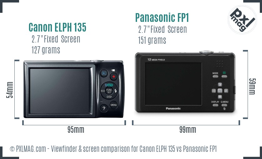 Canon ELPH 135 vs Panasonic FP1 Screen and Viewfinder comparison