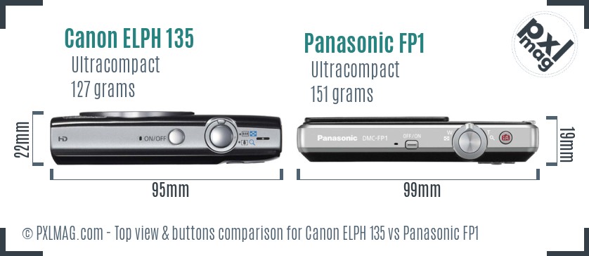 Canon ELPH 135 vs Panasonic FP1 top view buttons comparison