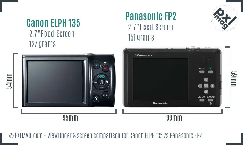 Canon ELPH 135 vs Panasonic FP2 Screen and Viewfinder comparison