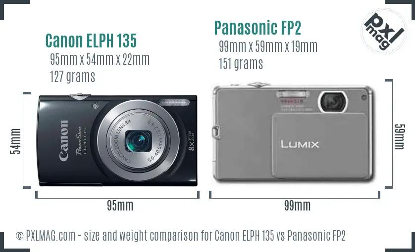 Canon ELPH 135 vs Panasonic FP2 size comparison