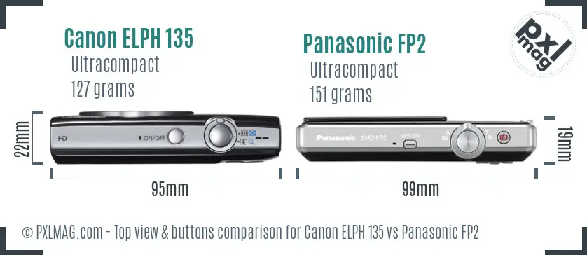 Canon ELPH 135 vs Panasonic FP2 top view buttons comparison