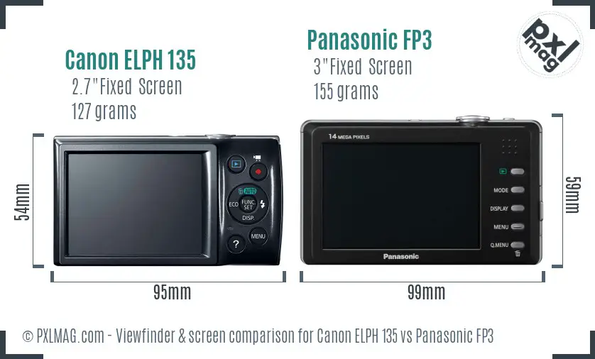 Canon ELPH 135 vs Panasonic FP3 Screen and Viewfinder comparison