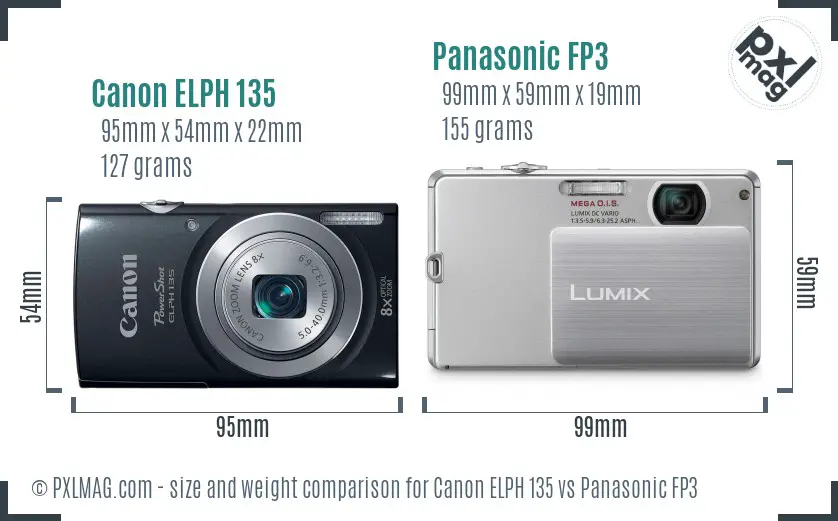 Canon ELPH 135 vs Panasonic FP3 size comparison