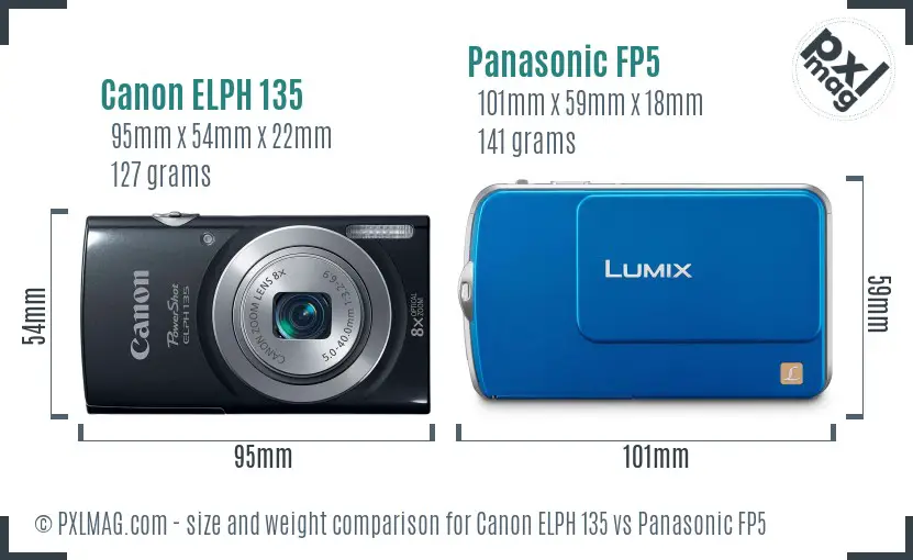 Canon ELPH 135 vs Panasonic FP5 size comparison