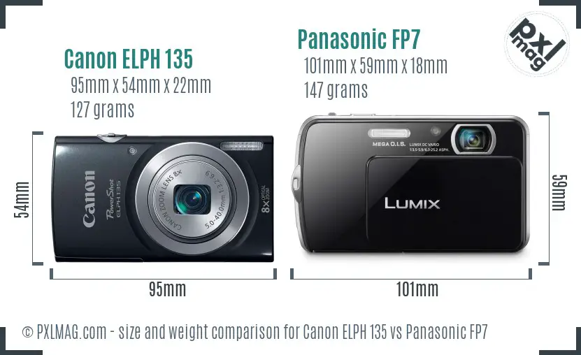 Canon ELPH 135 vs Panasonic FP7 size comparison